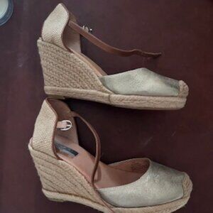 Halogen Leather Espadrille Wedge Heel Ankle Strap Sandals Size 6.5